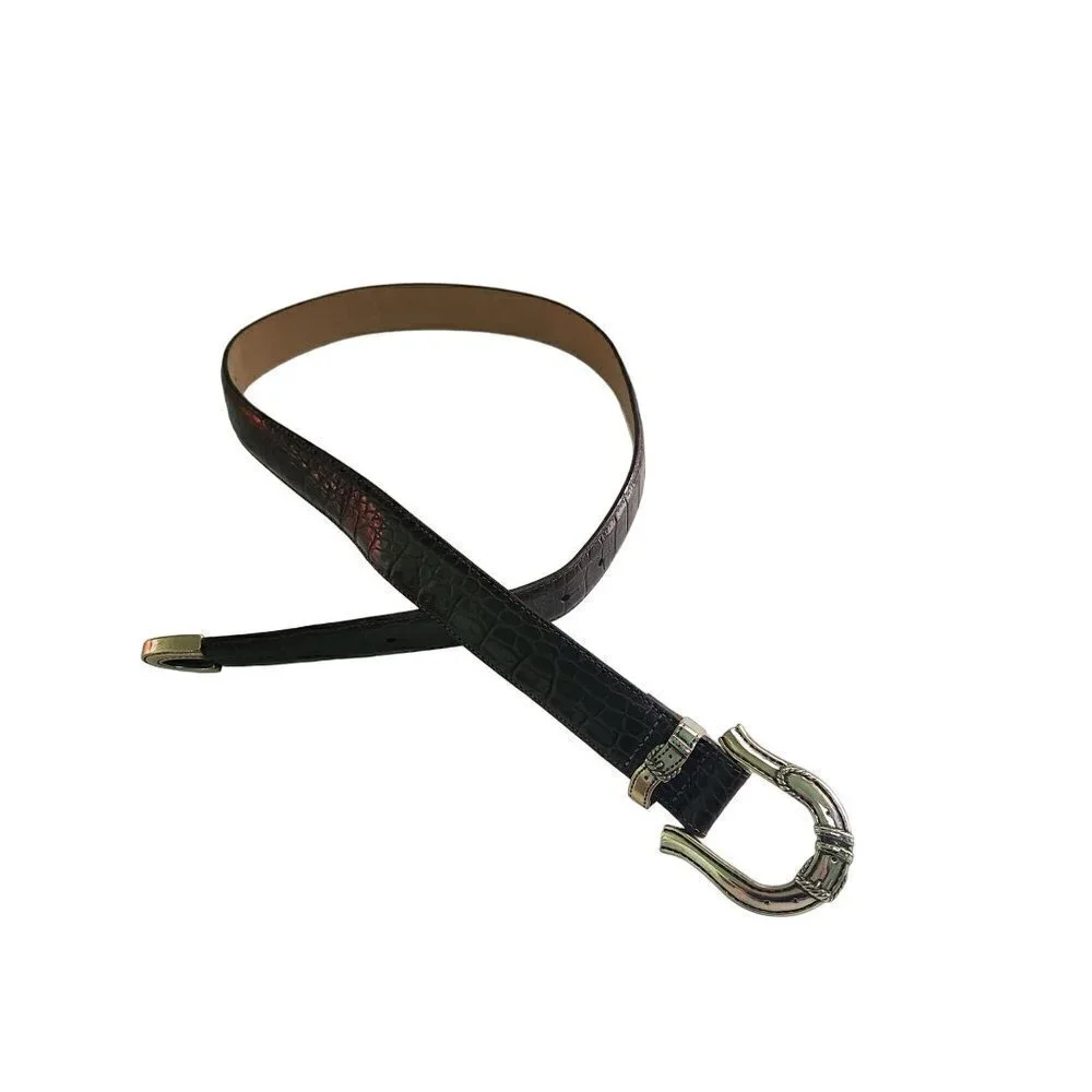 Talbots Vintage Genuine Leather Croc Embossed Western Belt Size L